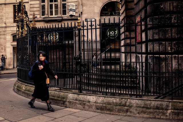 A woman walking in England
